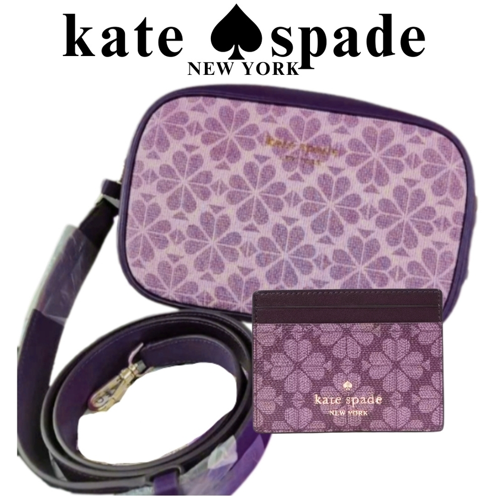 Kate Spade Flowers Infinite Crossbody & Cardholder Set Bordeaux Plum New